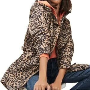 J. Crew Factory Leopard Print Utility Jacket with Coral Lining